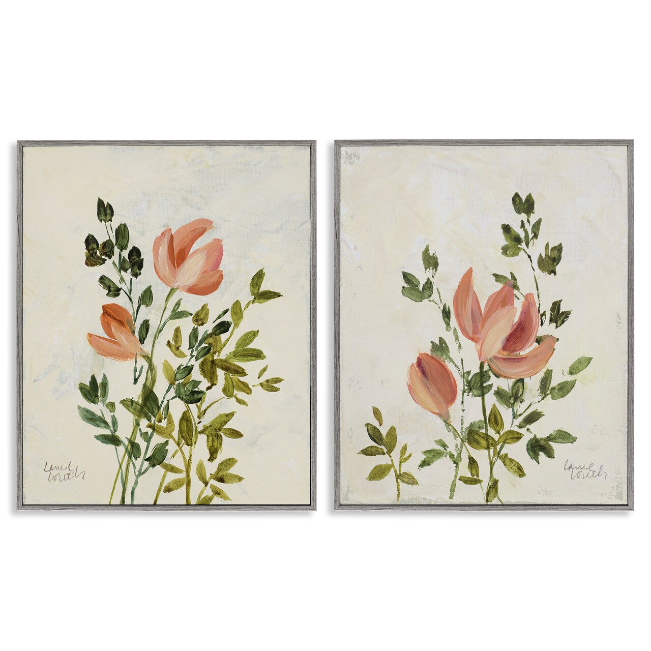 Stupell Industries Vintage Leaves & Bloom 2 pc Framed Giclee Wall Art Set Design by Lanie Loreth